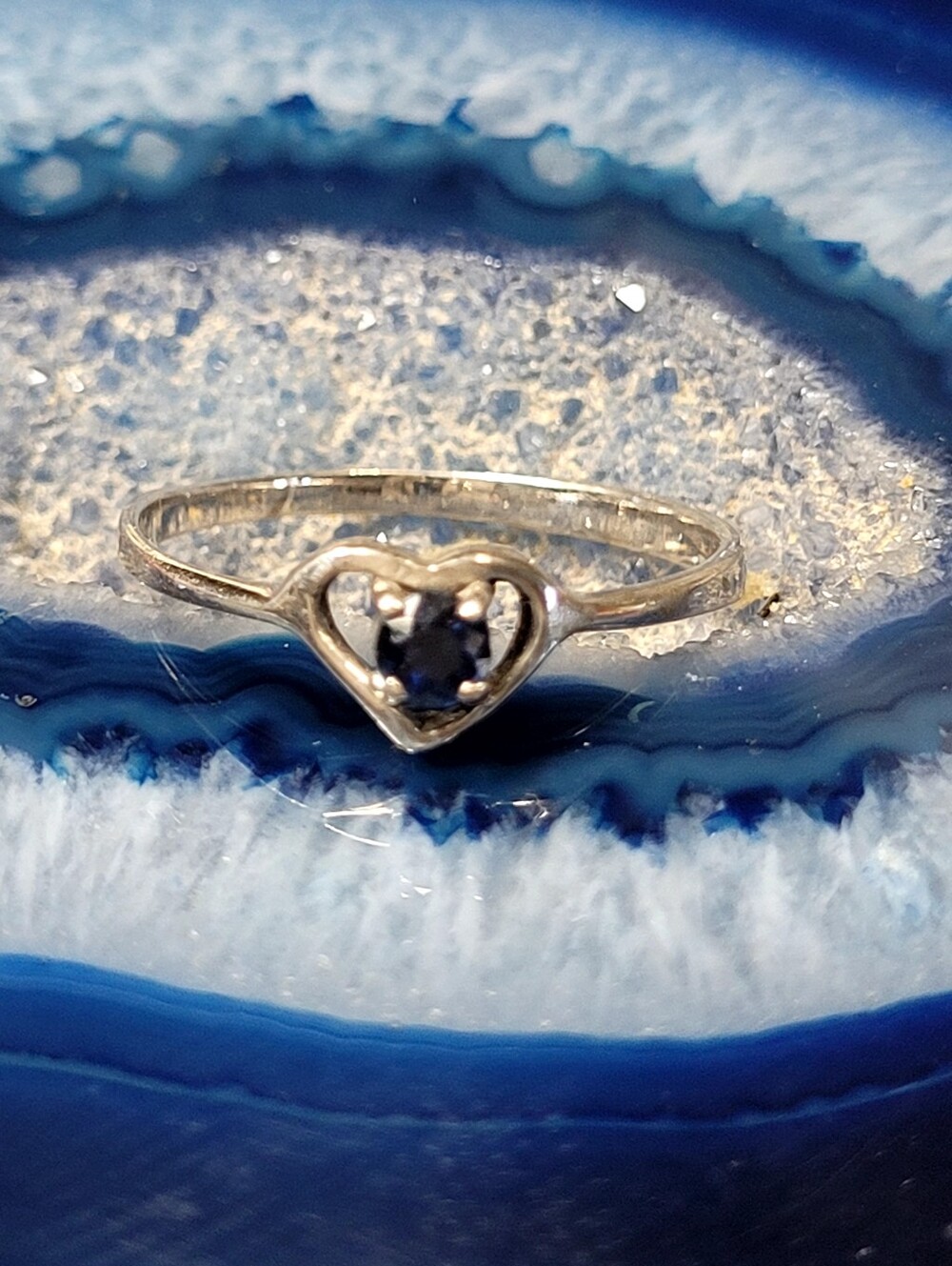 Sterling Silver Heart Ring with Blue Stone Accent